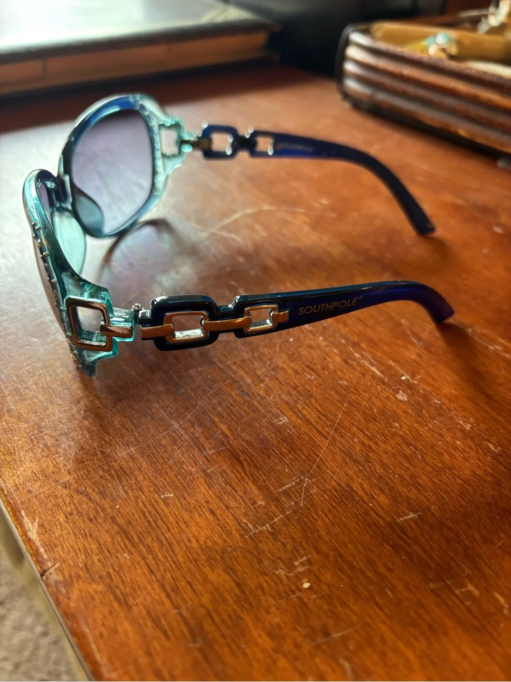 South Pole Oversized Sunglasses w Rhinestone Trim & Chainlink Temples